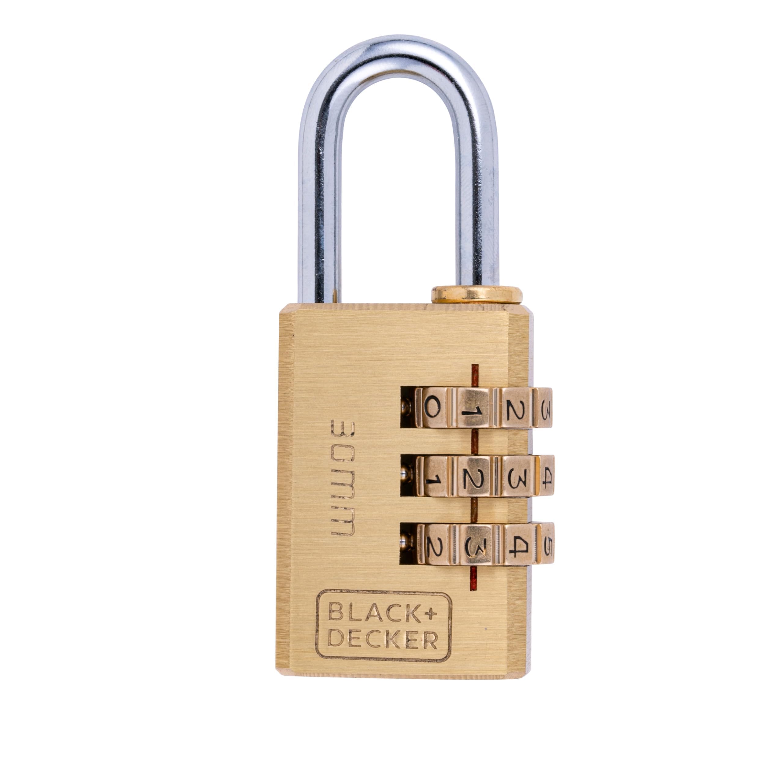 BLACK+DECKER 8711252232263 Vorhängeschloss Kombinationsschloss 30mm Padlock Combination Lock 30 mm, Gold