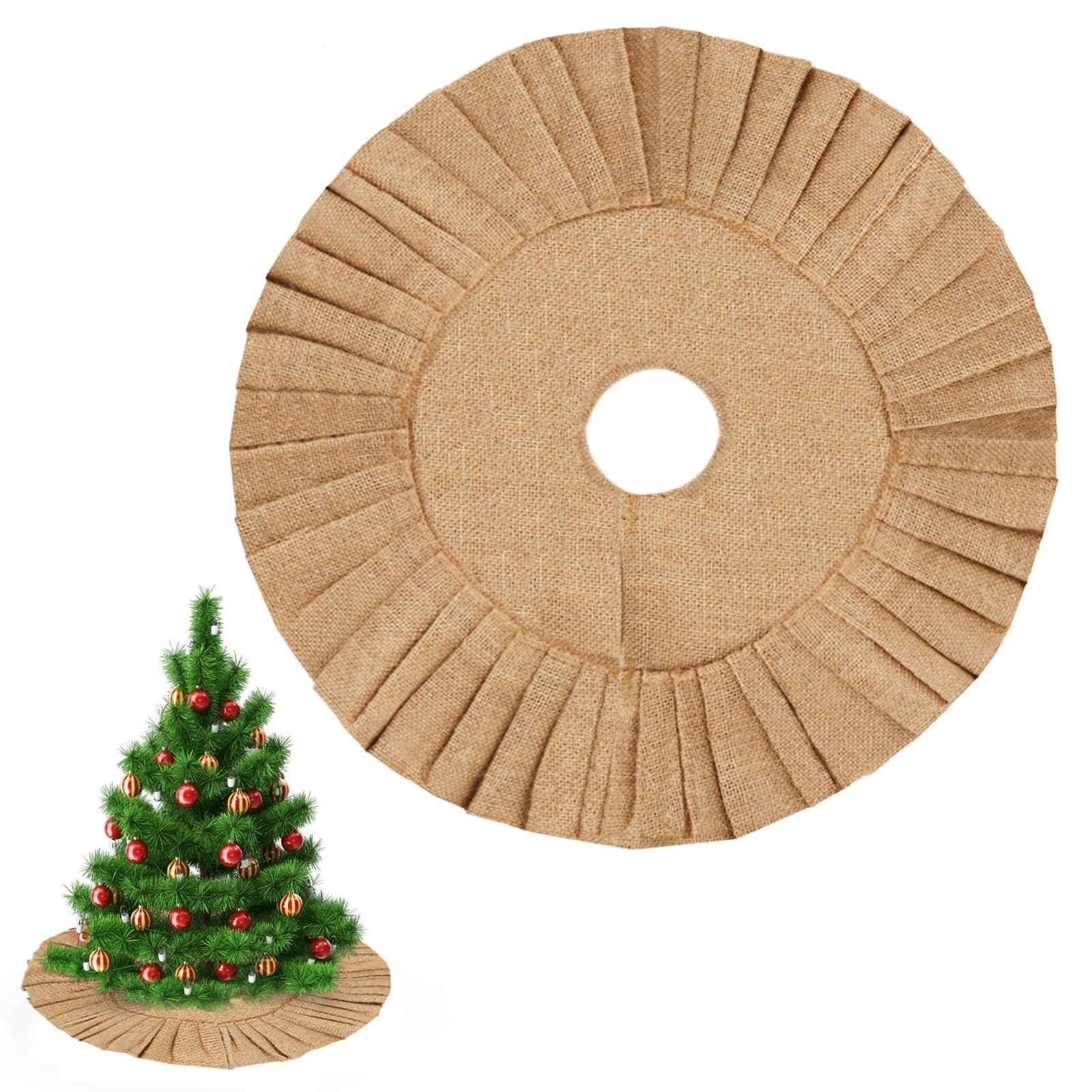Photo 1 of 18 Inch Christmas Mini Tree Skirt Decorations Linen Burlap Small Tree Skirt Tree Mat for Xmas Pencil Trees Indoor Outdoor Holiday Home Family Decoration(Linen Color)