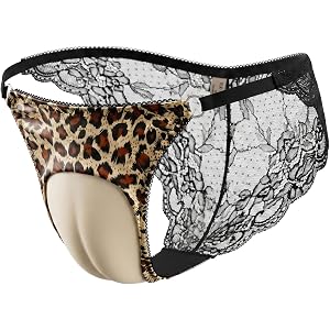 Egrodia Floral Lace Tucking Gaff G-String For Mens, Ice Silk Leopard Print With O-Ring & Elastic Straps