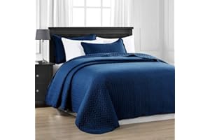 MOONLIGHT20015 Quilt King Size (106" x 96") with 2 Pillow Shams (20" x 36"+2") for All Seasons - 3 Pcs Lightweight Bedding Set Reversible Coverlet Embossed Quilted Bedspread (Navy)