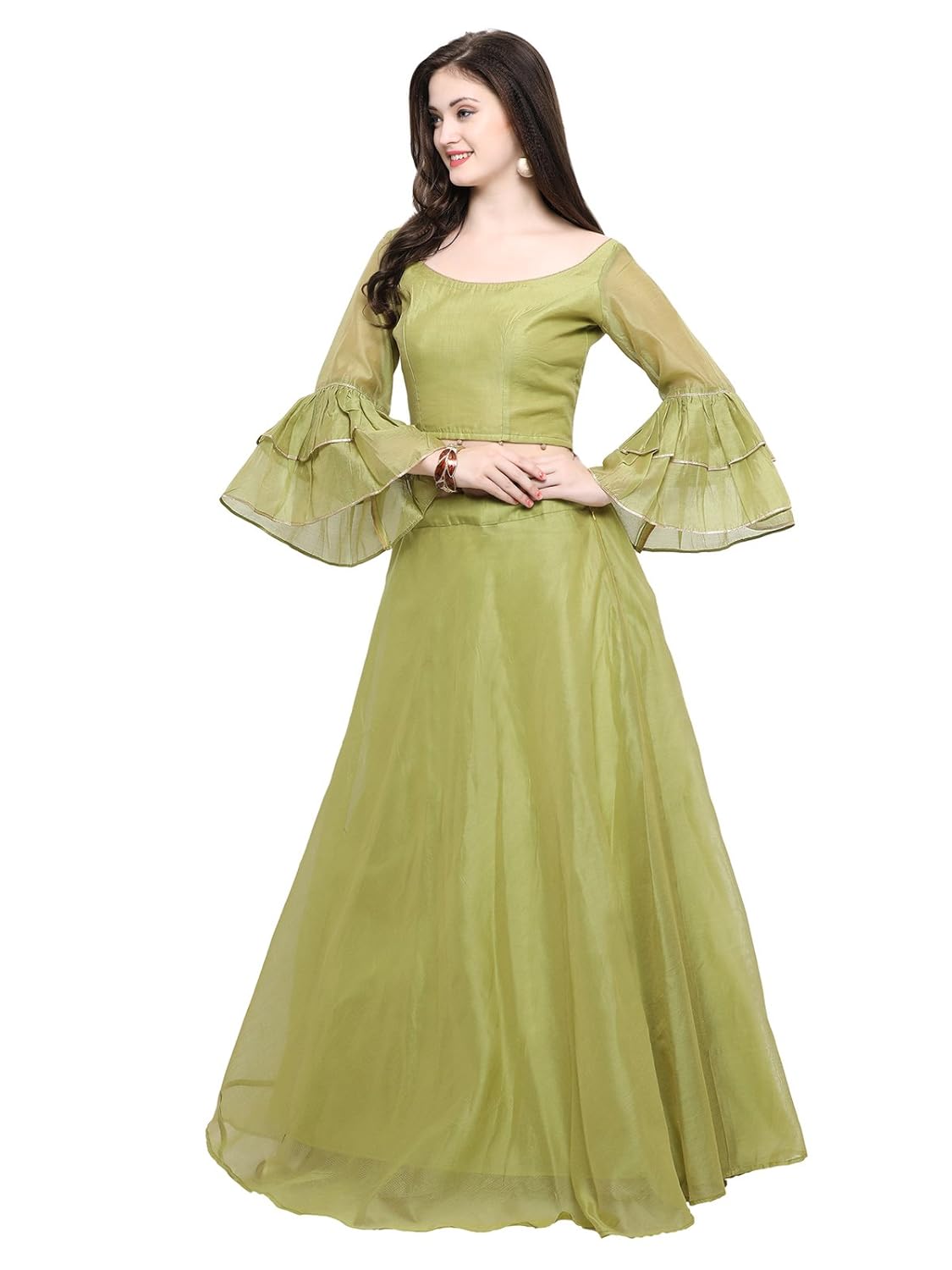 inddus women's cotton flared skirt (ind-ifw-84, green, free size)