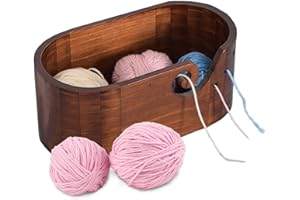Joyeee Large Oval Wooden Yarn Bowls for Smooth Knitting, Craft Brown Extra Large Yarn Bowl Yarn Ball Holder, Preventing Tangl