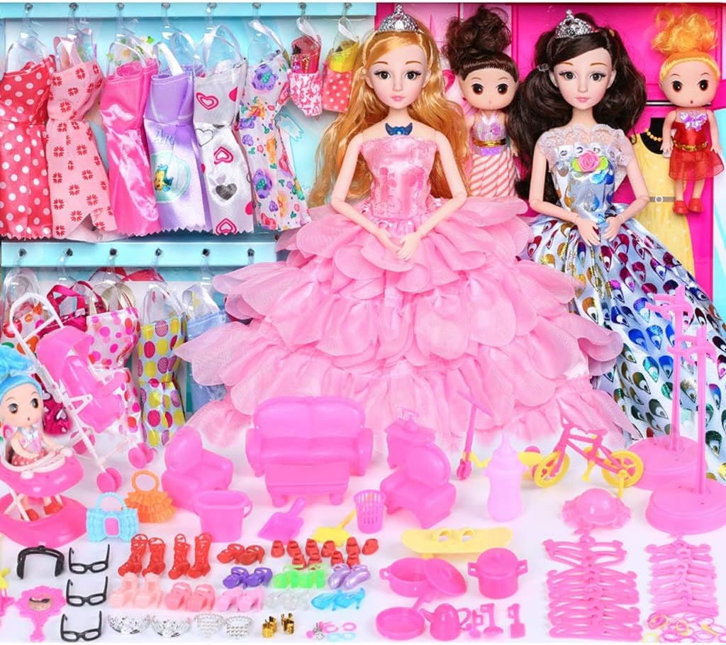 Fashion Girl Doll Castle Princess Doll Handmade Daily Fashion Causal Clothes Outfits Bundle Doll Set Girl Princess Gift Box Castle Wedding Doll Doll Children's Toys（4 Dolls, 14 Sets Of Dresses, 160 Ac