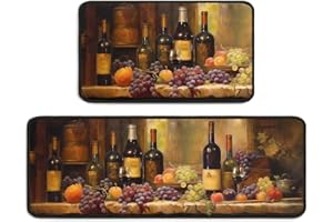 Sunopas 2 Piece Wine Kitchen Rug Set, 3D Wine Glasses Kitchen Rugs and Mats Non Skid Washable Absorbent Microfiber Kitchen Floor Decor Mat 17"x 47"+17"x 30"