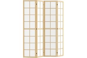 HOMCOM 4 Panel Room Divider, 5.6 ft Folding Privacy Screen, Freestanding Room Partition Wall Divider for Bedroom, Natural and