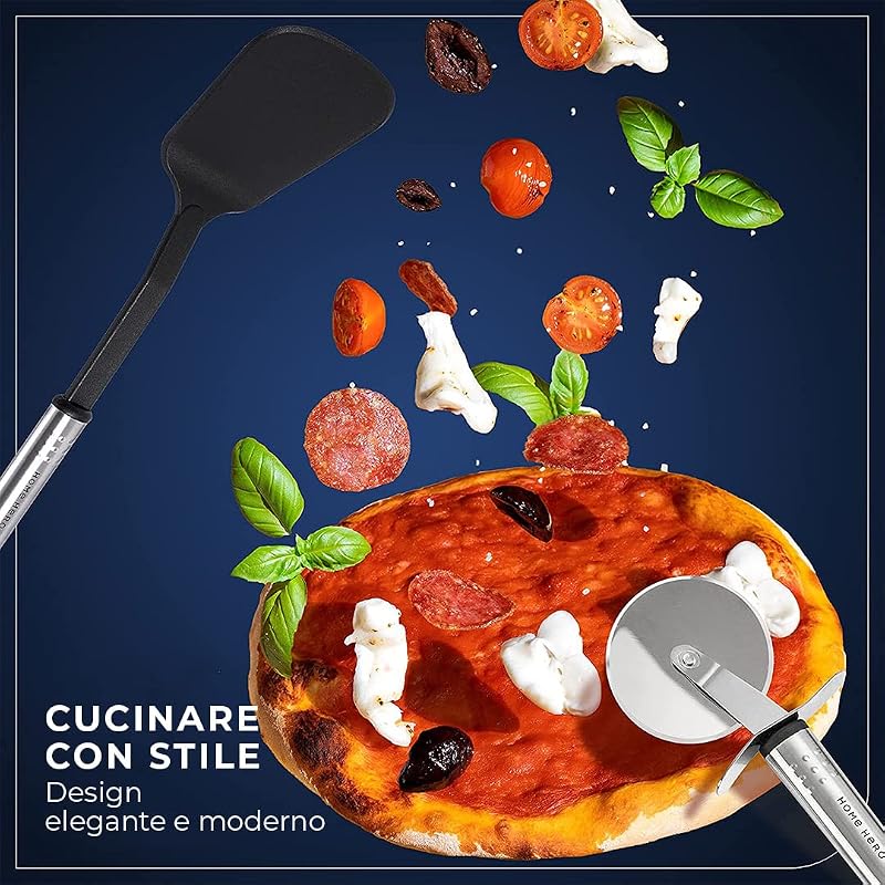 Utensili Cucina Set Termoresistenti al Calore e Antiaderente - Mestoli Spatola Cucchiaio Frusta Pinze Forbici (25 pezzi Nylon Set) — foto 8 di 8