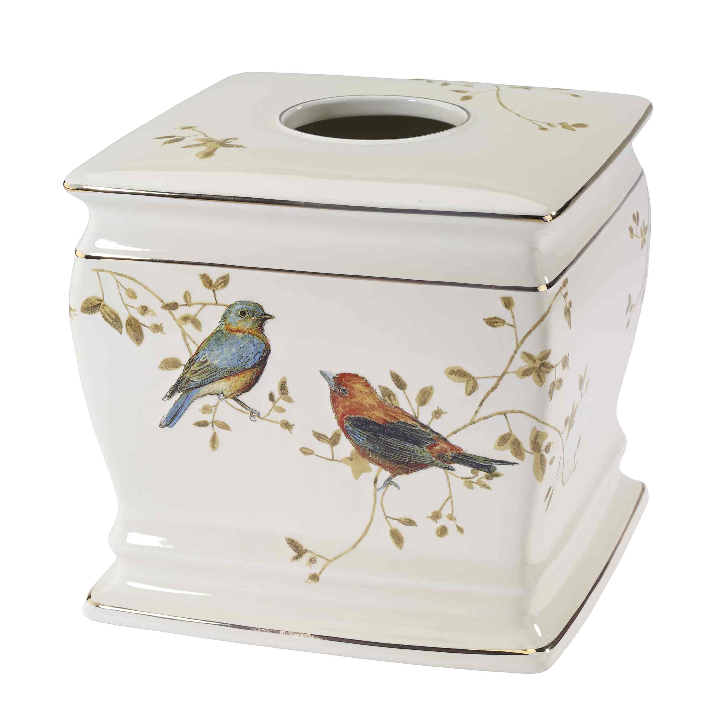 Avanti Linens Gilded Birds Collection Tissue Cover, Ivory