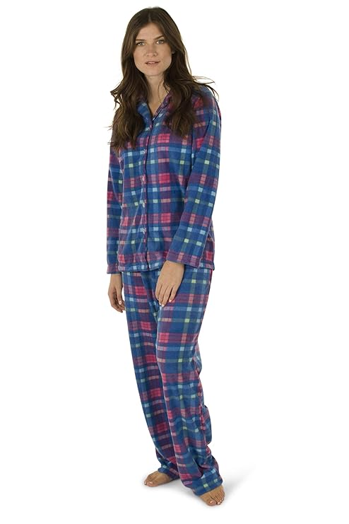 Totally Pink Women's Warm and Cozy Plush Fleece Winter Two Piece Pajama Set Teen and Girls (Small, Blue Plaid) best women's winter pajamas