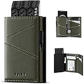 VULKIT Trifold Pop Up Men Wallet Leather RFID Blocking Credit Card Holder Metal Card Case, Hold 10 Cards and Bills, Green, Minimalist