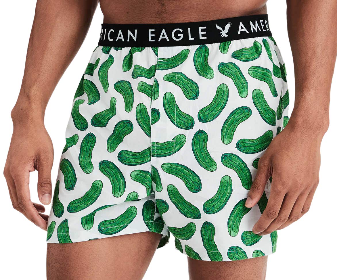 American Eagle Mens 9137100 Pickles Boxer Short, White/Green
