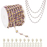 YOUBEIYEE 16.4 Feet Gold Plated Chain for Jewelry Making Purple Enamel Daisy Flower Chains Bulk with Jump Rings and Lobster Clasps