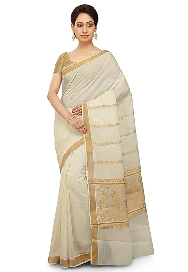 selvamani tex cotton kerala kasavu zari saree with running blouse