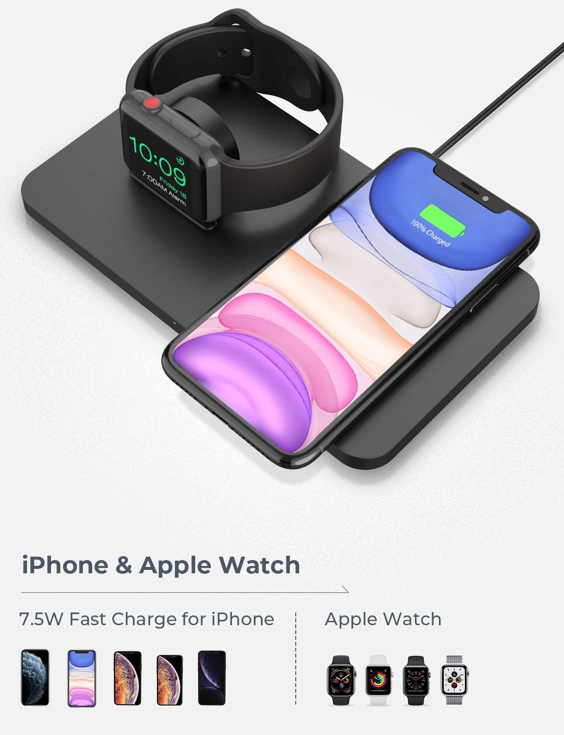 2 in 1 Wireless Charger Pad Fast Charging For Apple Watch ...
