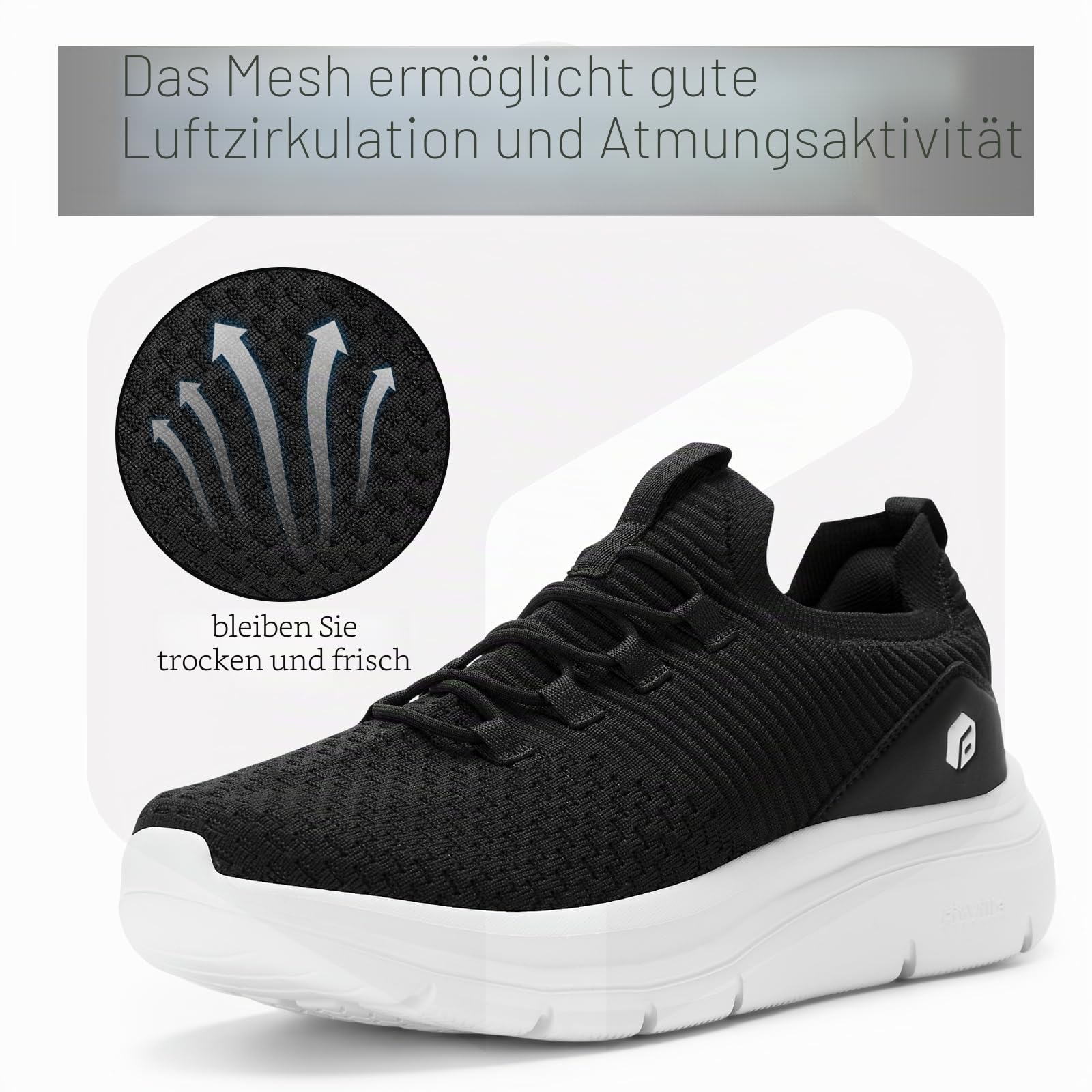 FitVille Slip On Sneakers Herren Walkingschuhe Extra Weit Sportschuhe Leichte Laufschuhe Atmungsaktive Schlüpfen Schuhe,Schwarz,43 EU,Weit 6