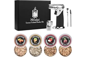 MGAHYI Cocktail Smoker Kit with Torch(Without Butane) 4 Flavors Wood Chips for Drink Smoker,Old Fashioned Smoker Kit for Bourbon/Whiskey
