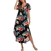 Ekouaer Long Nightgowns for Women Button Night Gowns Short Sleeve Sleepwear Full Length Sleep Shirts With Pockets S-2XL