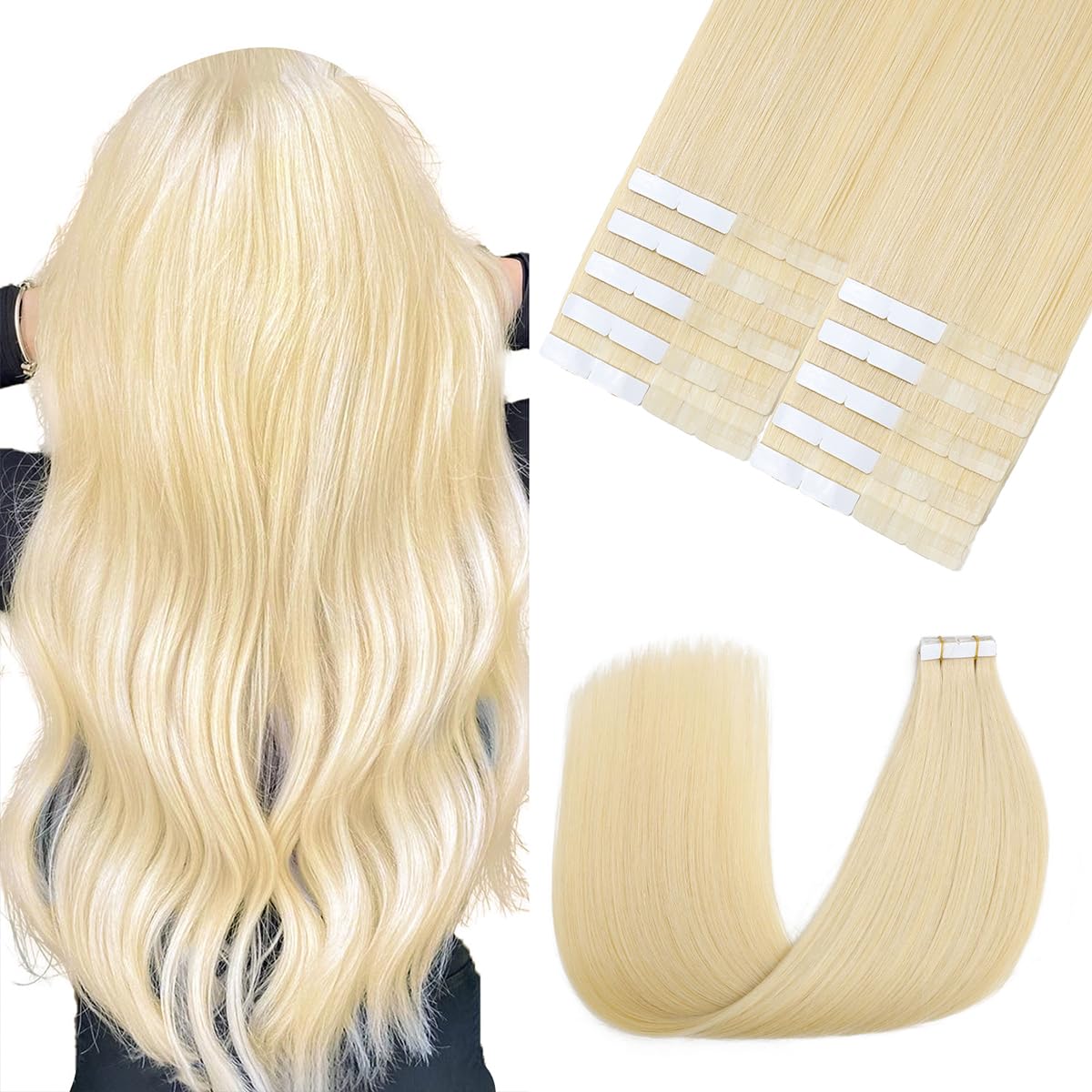 Sindra Tape in Hair Extensions Human Hair 20Pcs/50g 16Inch Platinum Blonde Tape in Real Hair Extensions Natural Remy Human Hair #60 16"