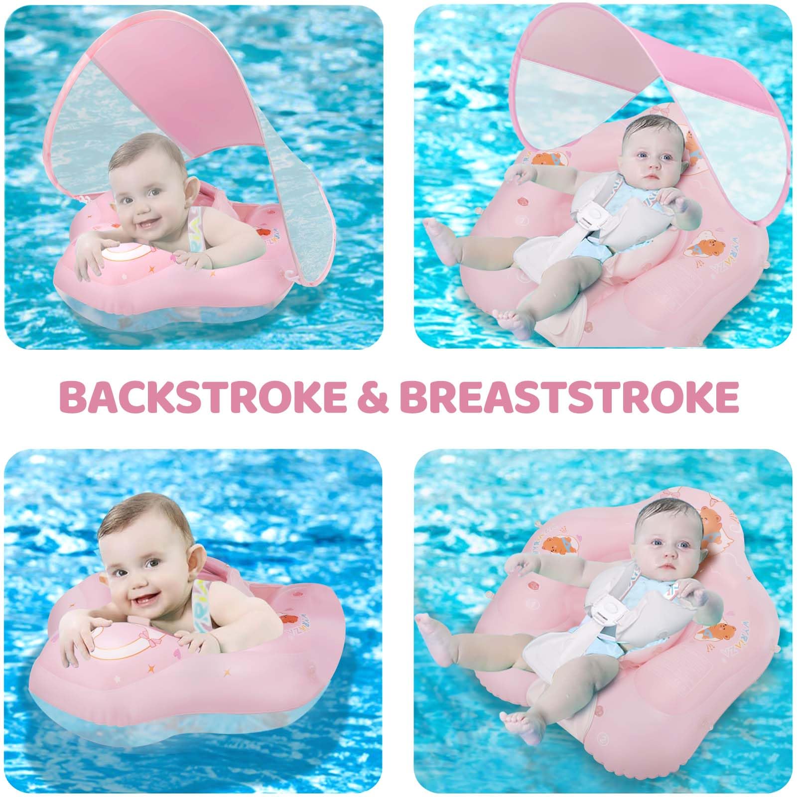 WYRIAZA Baby Schwimmring mit Abnehmbarem Sonnenschutz, Schwimmhilfe Baby ab 3 Monate bis 36 Monate (1 bis 3 Jahre), Schwimmring Baby mit UV-Schutz UPF 50+, Schwimmreifen Baby (Rosa, L(6–36 Monate)) 6