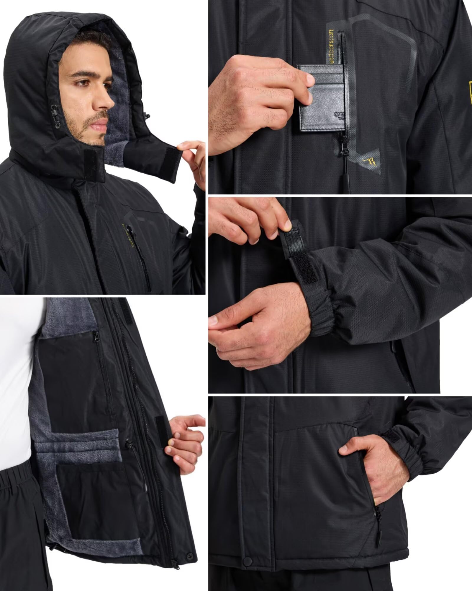 PrimeCrest Winterjacke Herren Jacke Fleecejacke Skijacke Wasserdichte Warme Thermo Gefüttert Softshell Ski Winter Tactical Hoodie Jacke Männer Snowboard Dicke Outdoorjacke Softshelljacke Schwarz L 2