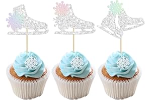 Gyufise 24Pcs Ice Skating Cupcake Toppers Glitter Snowflake Ice Sports Theme Cupcake Picks Baby Shower Cake Decorations for Skating Theme Kids Birthday Party Supplies Laser Silver
