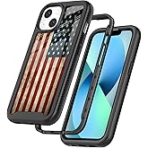 GUGU6JI Red USA Retro Vintage American Flag Patriotic Design Compatible with iPhone 14 Case/13 Case for Boys Man Luxury Shockproof Rugged Cover Dual Layer Soft TPU Bumper Full-Body Protective Case
