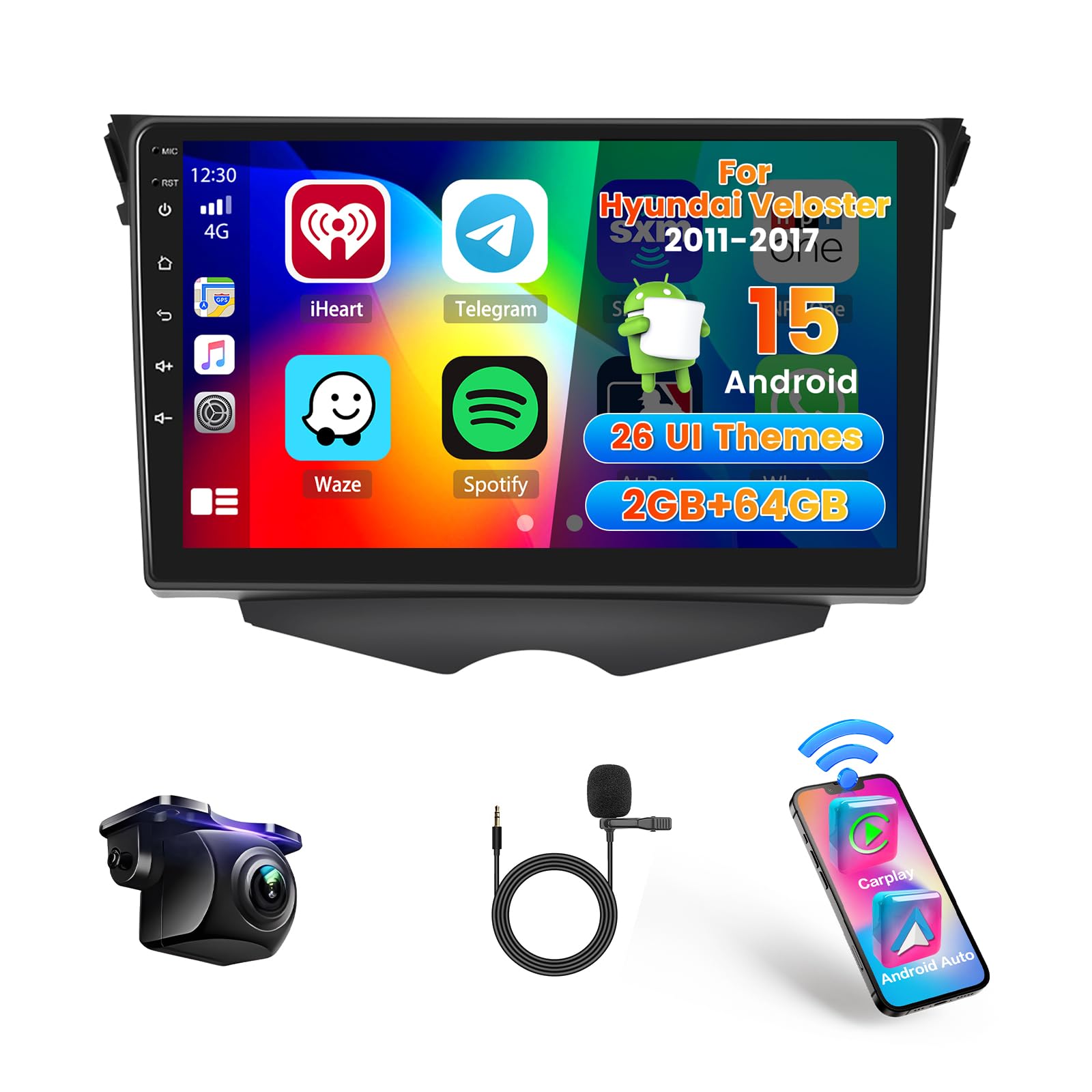 Photo 1 of [DSP & EQ] 2+64G Car Radio for Hyundai Veloster 2011-2017 Wireless Carplay Android Auto, 9 inch IPS Touch Screen Car Stereo with Bluetooth5.0 GPS Navigation FM RDS 5GHz WiFi Backup Camera