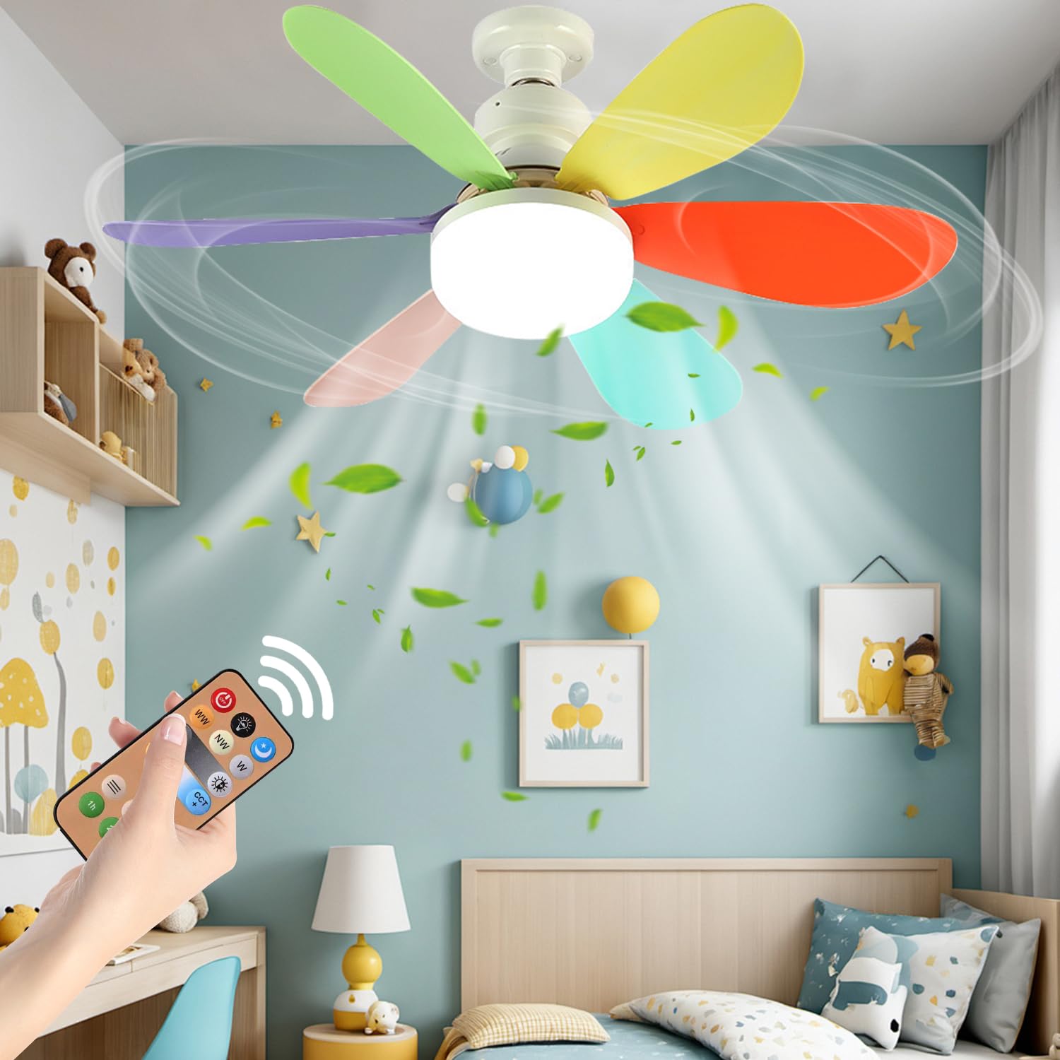 KEAGAN Ceiling Fans with Lights and Remote Control 40W Ceiling Fans Light Dimmable with 6 Blades Quiet DC Motor 3 Speeds 3 Colors Led Ceiling Fan Lights for Bedroom Living Room
