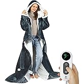 Goocoz Wearable Heated Blankets, Electric Snuggle Blanket with Foot Pockets, Sleeves, Hood, Waist Belt, 50"x70" Electric Heating Throw Blanket Wearable Heated Robe