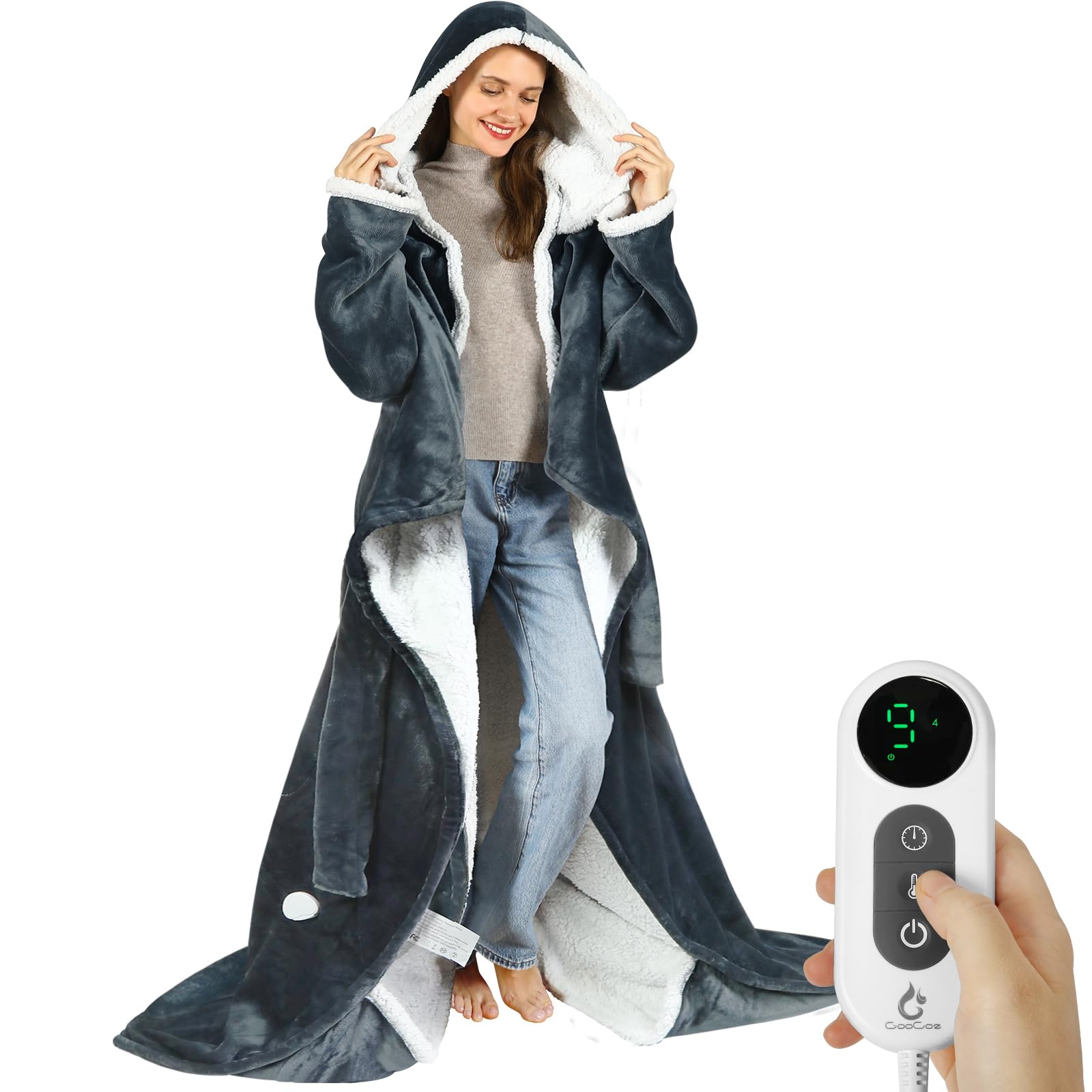 Photo 1 of Goocoz Wearable Heated Blankets, Electric Snuggle Blanket with Foot Pockets, Sleeves, Hood, Waist Belt, 50"x70" Electric Heating Throw Blanket Wearable Heated Robe
