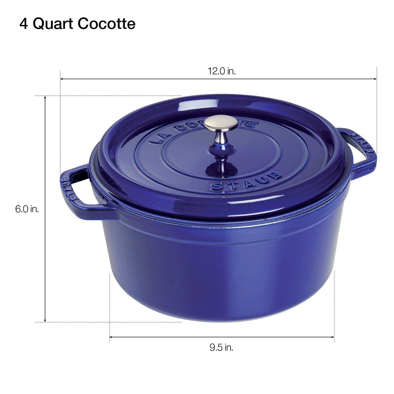 Staub Cast Iron 4-qt Round Cocotte - Dark Blue, Made in France