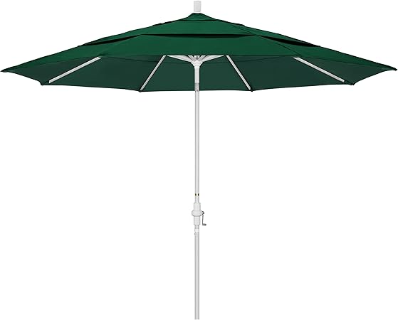 Amazon Com California Umbrella 11 Round Aluminum Market Umbrella Crank Lift Collar Tilt White Pole Sunbrella Forest Green Patio Umbrellas Garden Outdoor