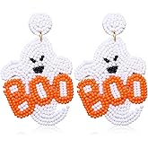 Halloween Earrings for Women Beaded Spooky BOO Ghost Drop Dangle Earrings Statement Handmade Halloween Jewelry Gifts Holiday Party Costume Accessory