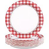 50 Pcs Red and White Gingham Paper Plates 10" Red Gingham Checkered Plaid Dessert Plates Disposable Valentine's Day Party Supplies for Valentine's Day Picnic BBQ Baby Shower Birthday Party Decorations