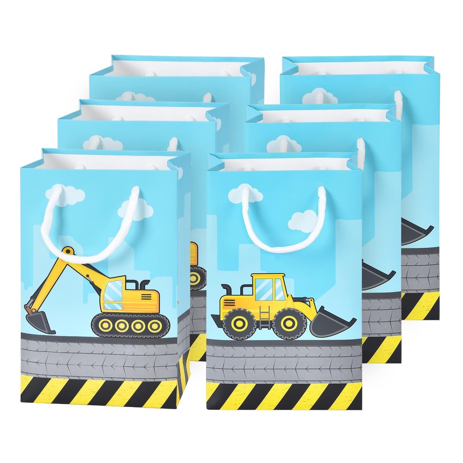 WERNNSAI Construction Party Bags - 16PCS Mini Construction Birthday Party Supplies Dump Truck Gift Bags for Birthday Supplies Excavator Candies Treats Goodies with Handle