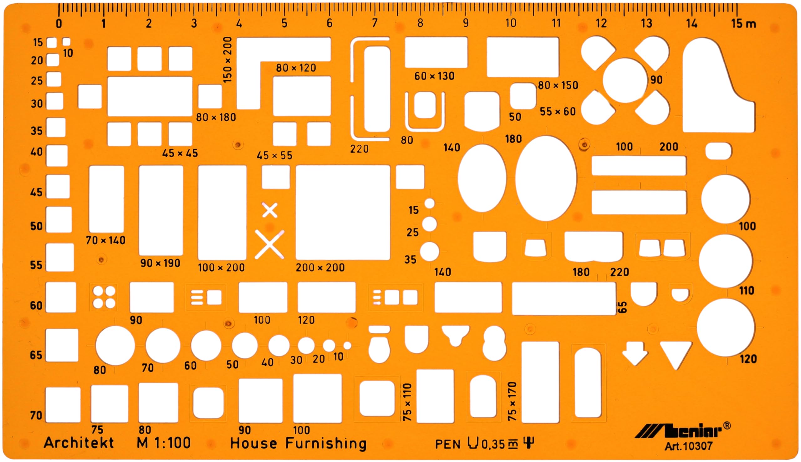 Architect Stencil 1:100 - Architectural Template - Furniture Stencil Template for Interior Design - Technical Drawing Stencil - Architecture Stencil for Technical Drawing - 1:100 Scale Template