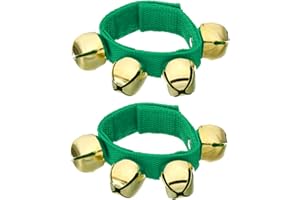 PATIKIL 2pcs Wrist Bells, Jingle Bells Ankle Bells Wrist Bells Bracelet Percussion Instruments Musical Rhythm Band with 4 Golden Bells for Party Christmas, Green