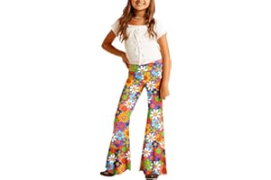 Deerose Girls Bell Bottom Floral Print Stretch Hippie Pants High Waist Flare Pants 5-14 Year
