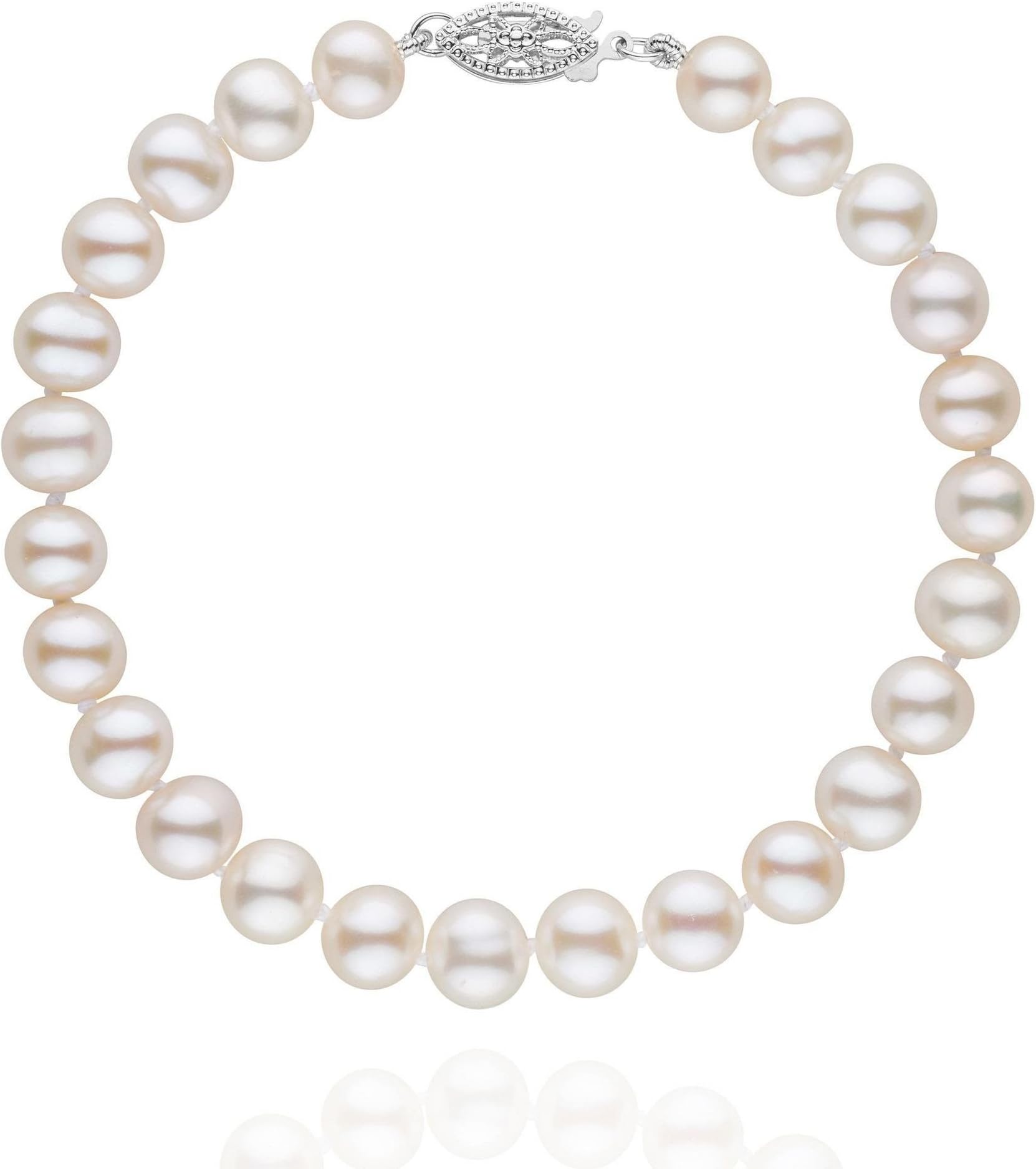 6.5-7.0 mm White Freshwater AA+ Cultured Pearl Bracelet 14K White Gold / 7.5-inch