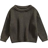 Pivanzore Baby Girl Boy Toddler Knit Sweater Cute Round Neck Long Sleeve Blouse Pullover Oversized Sweatshirt Warm Kids Tops