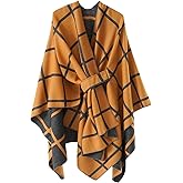 Aedvoouer Women's Plaid Shawl Wraps Open Front Poncho Sweater Oversized Cape Cardigan Shawls for Fall Winter