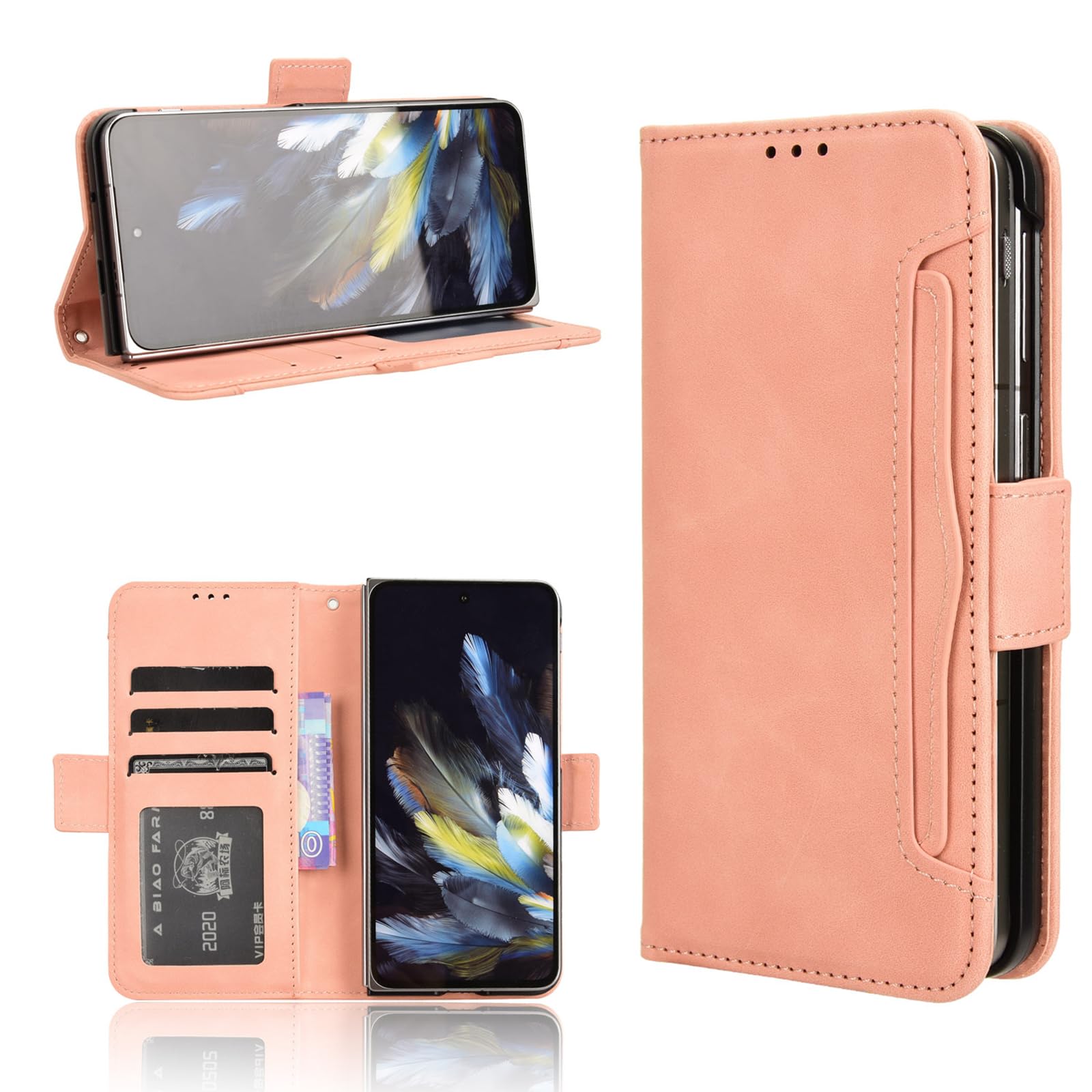 COQUE Case OnePlus Open Shell,Side Magnetic Multi-Slot Business Card Holder Wallet Case,Flip Phone Cover for OnePlus Open-Pink
