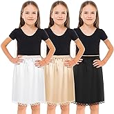 Mepase 3 Pcs Half Slip for Girl Satin Half Slip for Under Dresses Anti Static Extender Lace Long Knee Petticoat Skirt