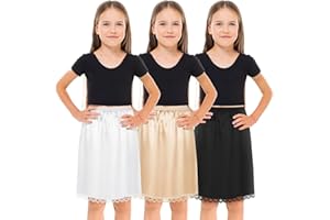Mepase 3 Pcs Half Slip for Girl Satin Half Slip for Under Dresses Anti Static Extender Lace Long Knee Petticoat Skirt