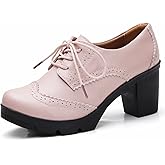 DADAWEN Women's Classic T-Strap Platform Mid-Heel Square Toe Oxfords Dress Shoes