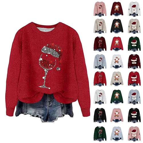 Christmas Sweater for Women Ladies Christmas Sweatshirts Tree Print Graphics Pullover Claus Xmas Shirt Holiday Long Sleeve Tops Ladies Roll Neck Jumper