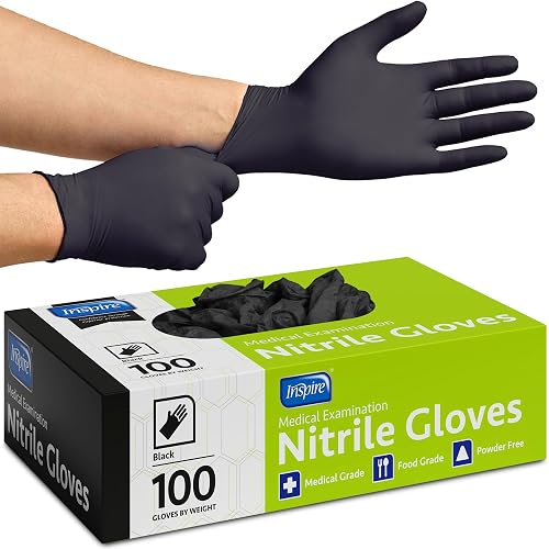 Inspire Black Nitrile Disposable Gloves | 4.5 Nitrile Disposable Safety Medical Cooking Cleaning Disposable Black Gloves