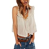 Women Lace Trim Vest Tank Top Sleeveless Button Down Cardigan Crop Tops Cute Summer Cami Shirt Y2k Going Out Tops