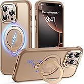 Reukdnv Magnetic for iPhone 13 Pro Max Case, Military Drop Protection, Compatible with MagSafe, Slim Translucent Matte Shockproof Protective Phone Case with 360° Spin Stand 6.7", Desert Gold