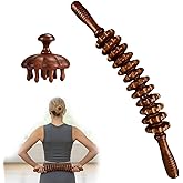 LORESJOY Wooden Massage Tools, Manual Fascia Roller, Cellulite Massage Wooden Muscle Roller Stick for Waist and Thigh, Curved Therapy Massage Roller Tools, Includes Wooden Massage Comb