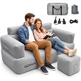 GOTIDY Inflatable Couch Loveseat with Footstool, Camping Couch with Detachable Built-in Pump, Inflatable Sofa with Breathable, Puncture-Resistant Fabric Texture Cover, Camping, Beach, Backyard Party